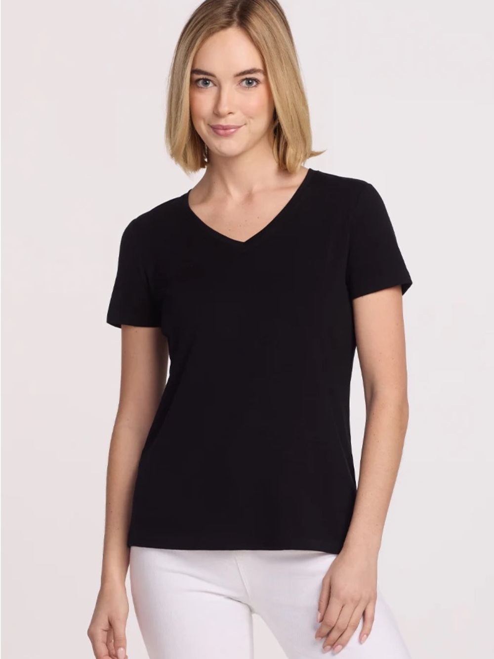 Woolx Junie All-Season Black V-Neck Women's Short Sleeve Tee